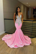 Vestido de fiesta de lujo de sirena, largo hasta el suelo, sin mangas, con lentejuelas y volantes