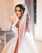 Vestido de novia de lujo con escote en forma de A, sin mangas, largo hasta el suelo, con lentejuelas y cuentas