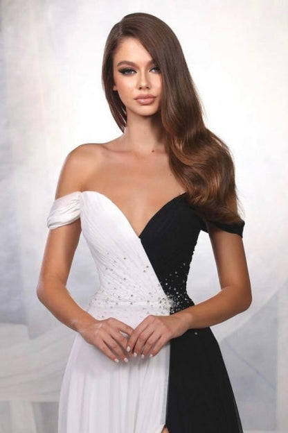 Designer A-Linie Satin Off-The-Shoulder Ärmelloses Ballkleid mit Schlitz vorne
