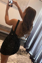 Vestidos de fiesta cortos sin mangas con un solo hombro en negro de diseñador