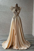 Vestidos de fiesta elegantes de diseñador sin mangas con corte A, largos y brillantes.