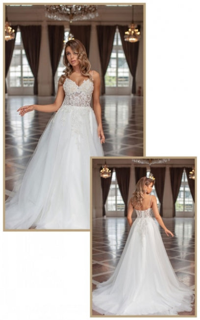 Vestidos de novia de diseñador con escote en V, tul, sin mangas y encaje