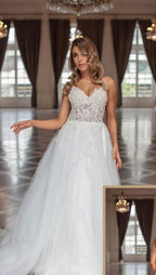 Vestidos de novia de diseñador con escote en V, tul, sin mangas y encaje