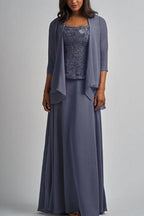 Vestido largo de gasa con encaje para madre de la novia con chaqueta de diseñador