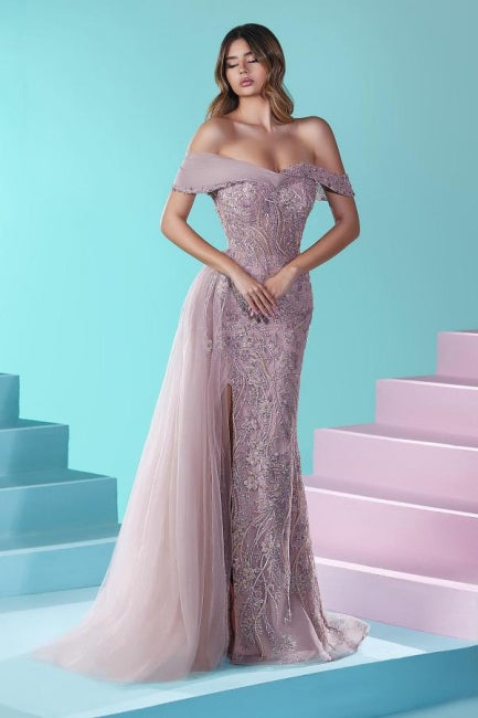 Designer Langes Meerjungfrau-Abendkleid mit schulterfreier Spitze und Perlenbesatz aus Tüll