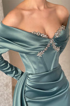 Designer Off-the-shoulder Long Sleeves Glitter Mermaid Prom Dress With Glitter