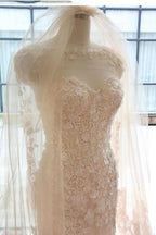 Vestido de novia de sirena con mangas largas y flores transparentes, espalda abierta, WD101