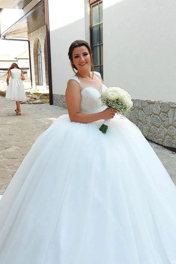 Vestidos de novia de diseño princesa, largos, de corte A, con lentejuelas y sin mangas