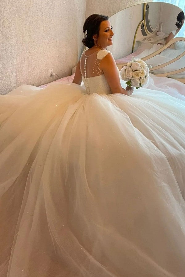 Vestidos de novia de diseño princesa, largos, de corte A, con lentejuelas y sin mangas