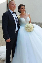 Vestidos de novia de diseño princesa, largos, de corte A, con lentejuelas y sin mangas