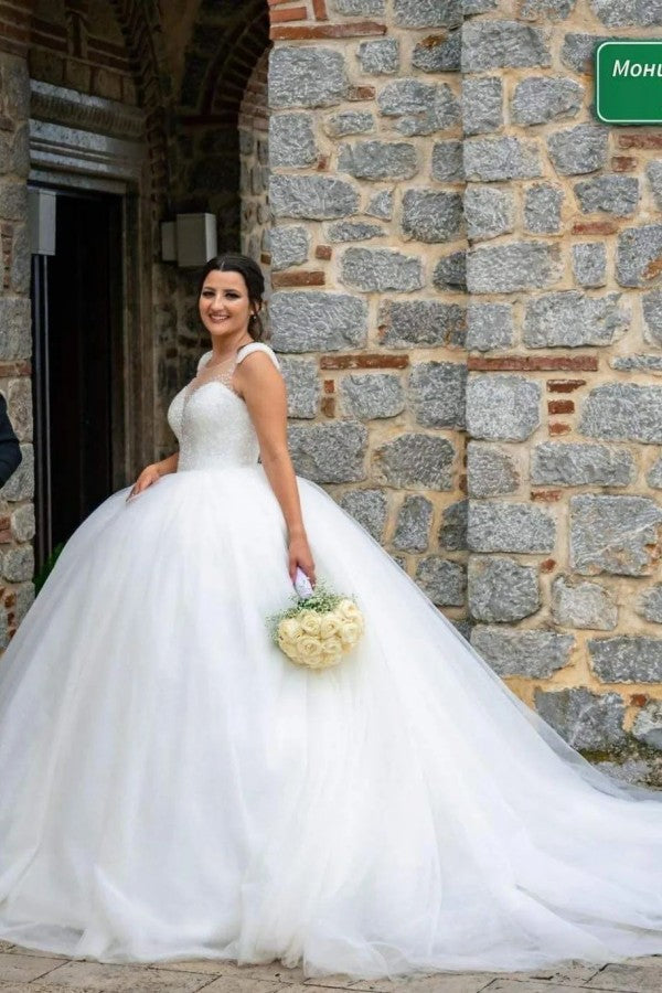 Vestidos de novia de diseño princesa, largos, de corte A, con lentejuelas y sin mangas
