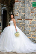Vestidos de novia de diseño princesa, largos, de corte A, con lentejuelas y sin mangas