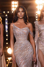 Vestido de fiesta de sirena sin mangas con lentejuelas y cuentas de diseñador