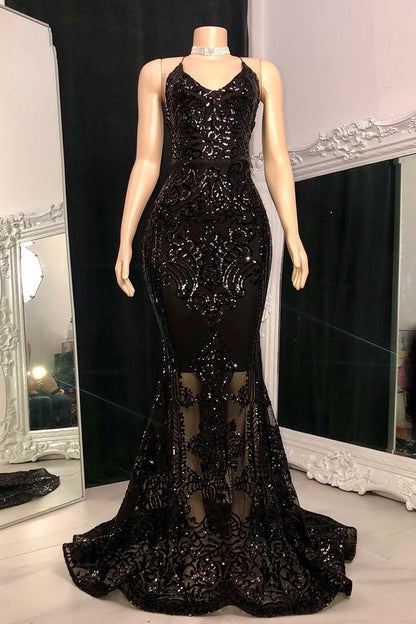 Designer Spaghetti Straps Long Mermaid Lace Sleeveless Prom Dress