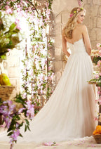 Vestido de novia largo de diseño sin tirantes y corte A