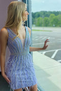 Vestido de fiesta de diseñador con escote en V, sin mangas, lentejuelas y espalda descubierta