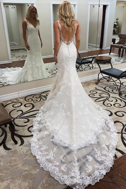 Vestido de novia de diseño sirena | Vestidos de novia de encaje con espalda descubierta