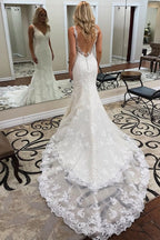 Vestido de novia de diseño sirena | Vestidos de novia de encaje con espalda descubierta