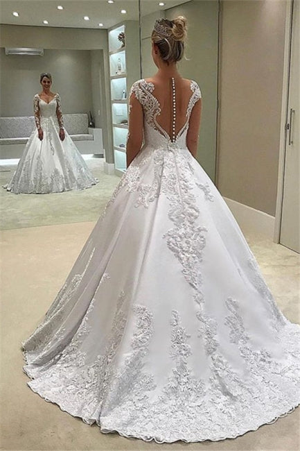 Designer Brautkleider mit Ärmeln | Spitzenbrautkleid A-Linie