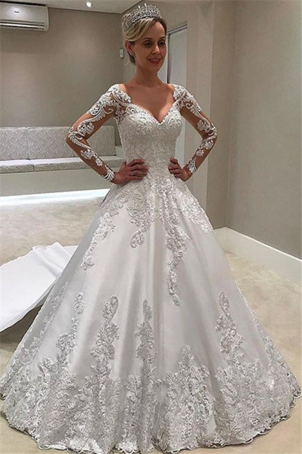 Designer Brautkleider mit Ärmeln | Spitzenbrautkleid A-Linie