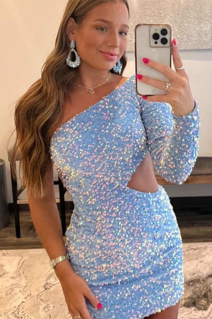Sequin One-Sleeve Cutout Short Homecoming Dress