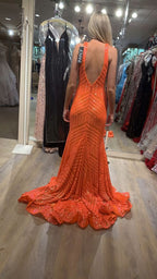 Vestidos de fiesta largos con lentejuelas, escote en V y sirena, sexys y brillantes, vestidos de noche naranjas Y1397