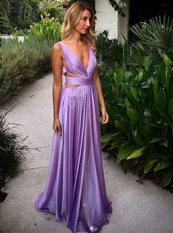 Vestido de fiesta sexy de satén de seda con escote en V profundo, corte A, espalda descubierta, plisado, Y1503