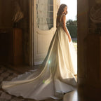 V-neck Sleeveless Wedding Dress 2024 Beading Open Back Court Train Princess Bride Gown SwanSarah P277 Plus Size Vestido De Novia-payinti