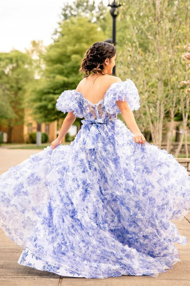 Sydney | Vestido de fiesta largo de tul con escote en forma de corazón y estampado