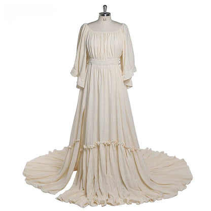 Elegant Off Shoulder Long Sleeves Side Slit Maternity Dresses for Photo Shoot Dresses for Baby Shower Photography Props SY211029