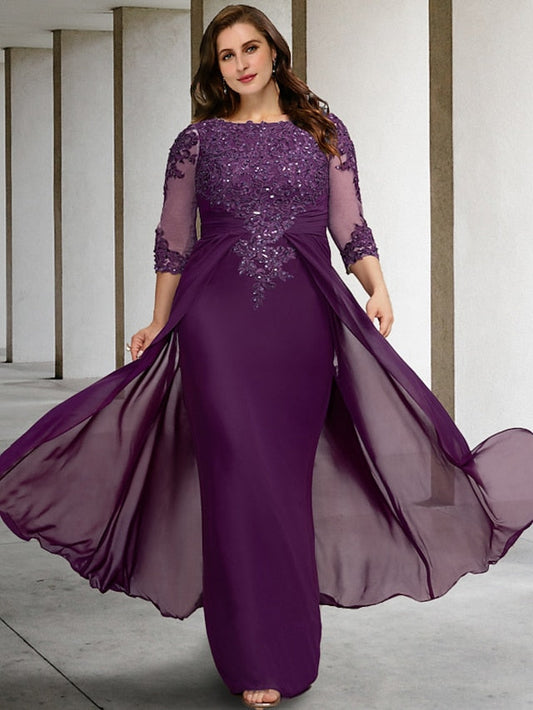 Vestidos de madre de la novia de corte A/princesa con escote joya y largo hasta el suelo