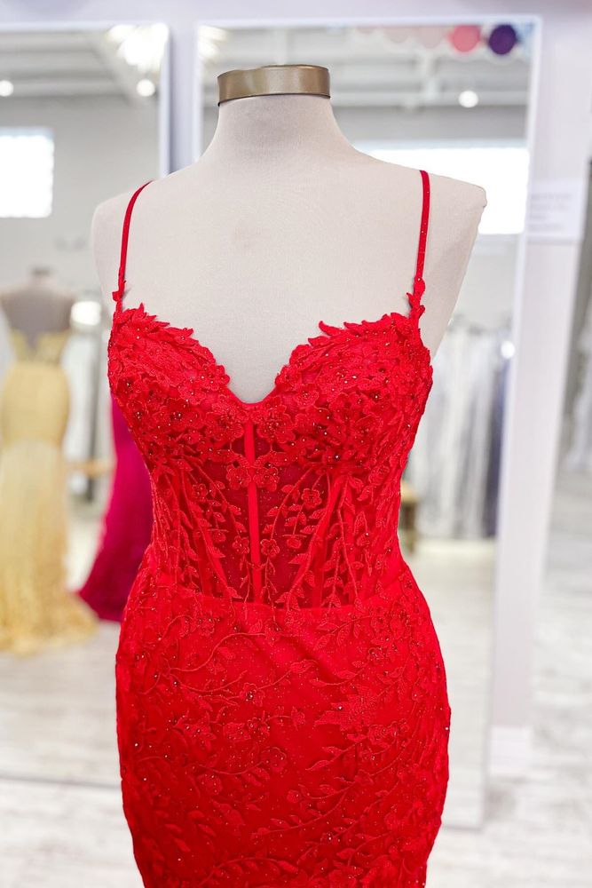 Peregrine | Vestido largo de sirena con abertura y apliques de encaje rosa intenso