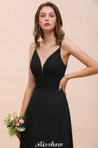Vestido de dama de honor con escote en V doble y abertura frontal, vestido formal de fiesta para boda, negro
