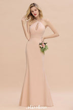 Vestido de dama de honor de sirena con cuello halter y corte entallado, largo hasta el suelo, de ensueño