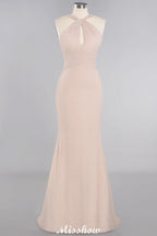 Vestido de dama de honor de sirena con cuello halter y corte entallado, largo hasta el suelo, de ensueño