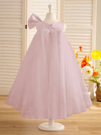 A-Linien-Kleid mit großer Schleife und Tüll in Wadenlänge für Blumenmädchen
