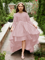Vestido de niña de las flores asimétrico de satén con corte A