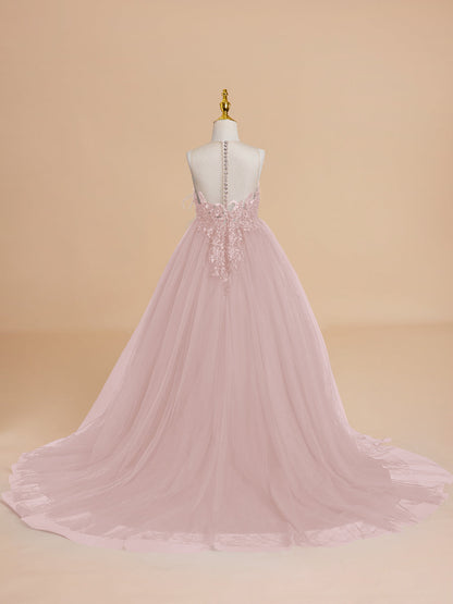 Ball-Gown/Princess Tulle Sweep Train Flower Girl Dress