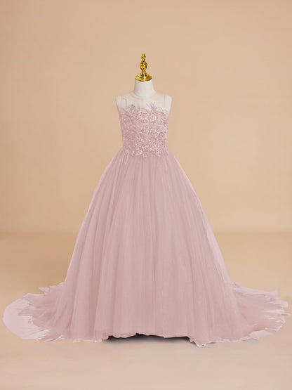 Ball-Gown/Princess Tulle Sweep Train Flower Girl Dress