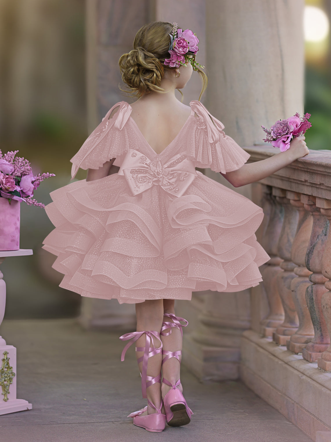 Vestido de fiesta/princesa de tul hasta la rodilla para niña de las flores de cumpleaños