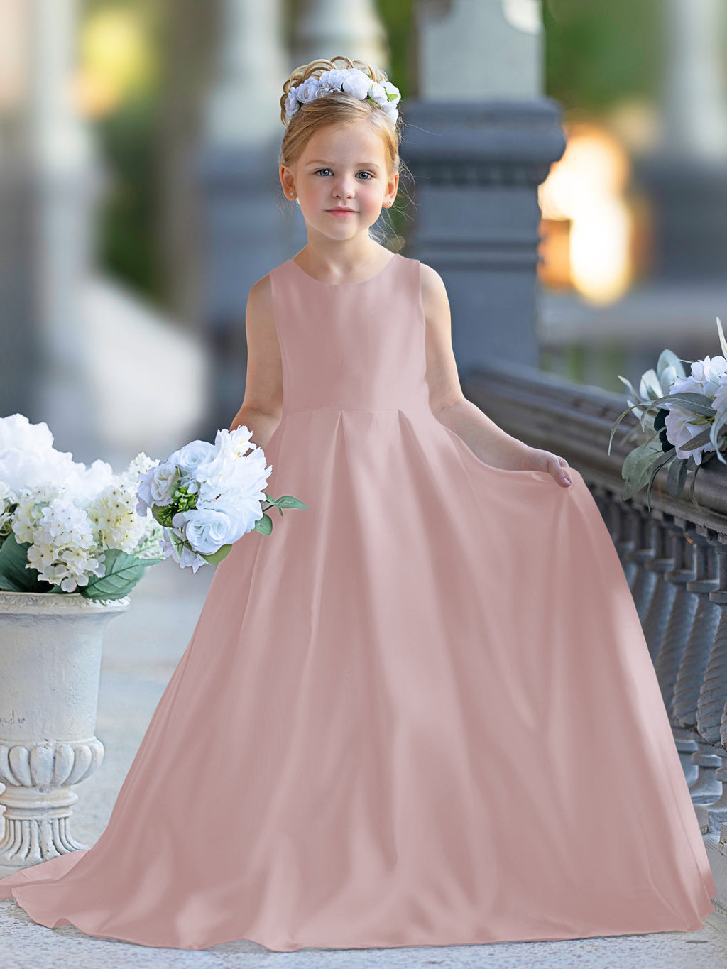 A-Linie Spitze Satin Bodenlang Erstkommunionkleid für Blumenmädchen 