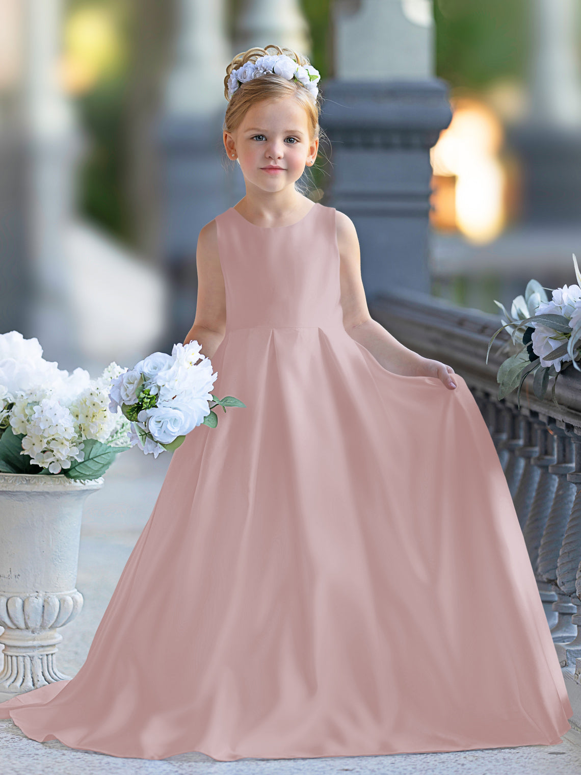 A-Linie Spitze Satin Bodenlang Erstkommunionkleid für Blumenmädchen 