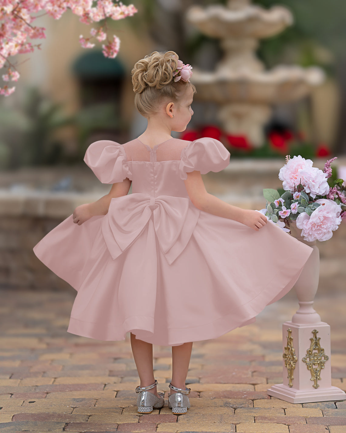 Duchesse-Linie/Princess-Linie Satin Knielang Blumenmädchenkleid 