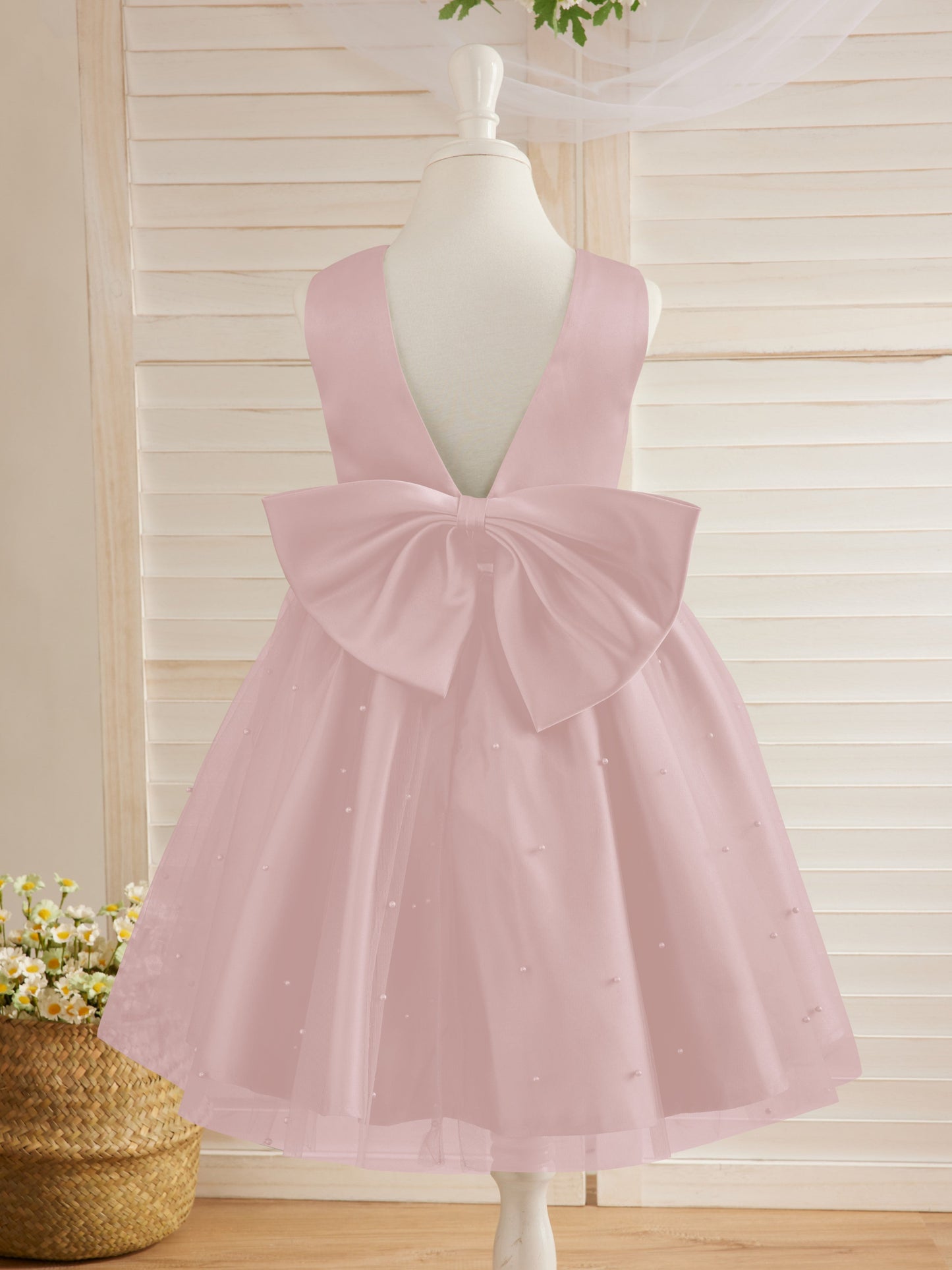 Duchesse-Linie/Princess-Linie Satin Tüll Knielang Blumenmädchenkleid 