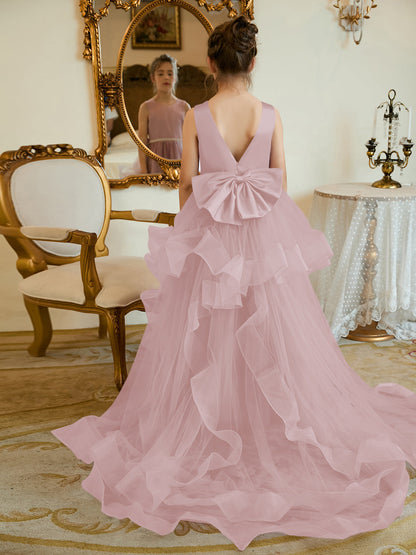 Duchesse-Linie/Princess-Linie Satin Tüll Bodenlang Blumenmädchenkleid 