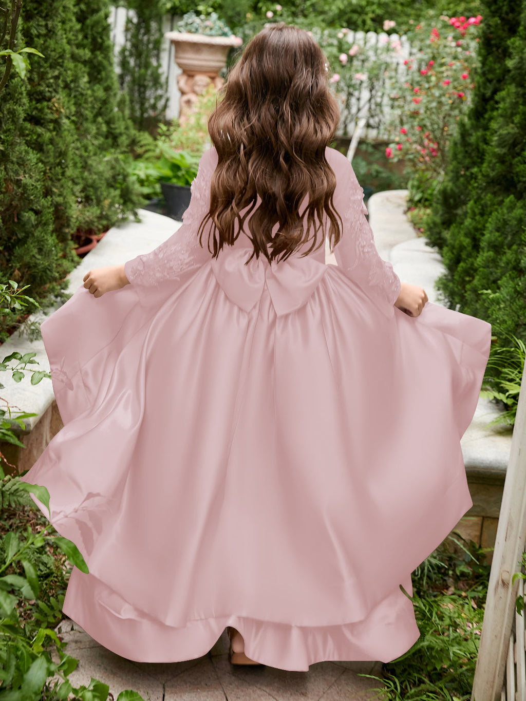 Asymmetrisches Blumenmädchenkleid aus Satin in A-Linie 