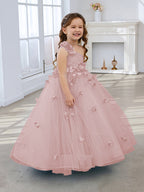 Duchesse-Linie/Princess-Linie Tüll Bodenlang Blumenmädchenkleid 