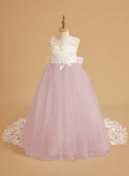 Dream Princess Sleeveless Detachable Train Flower Girl Dress