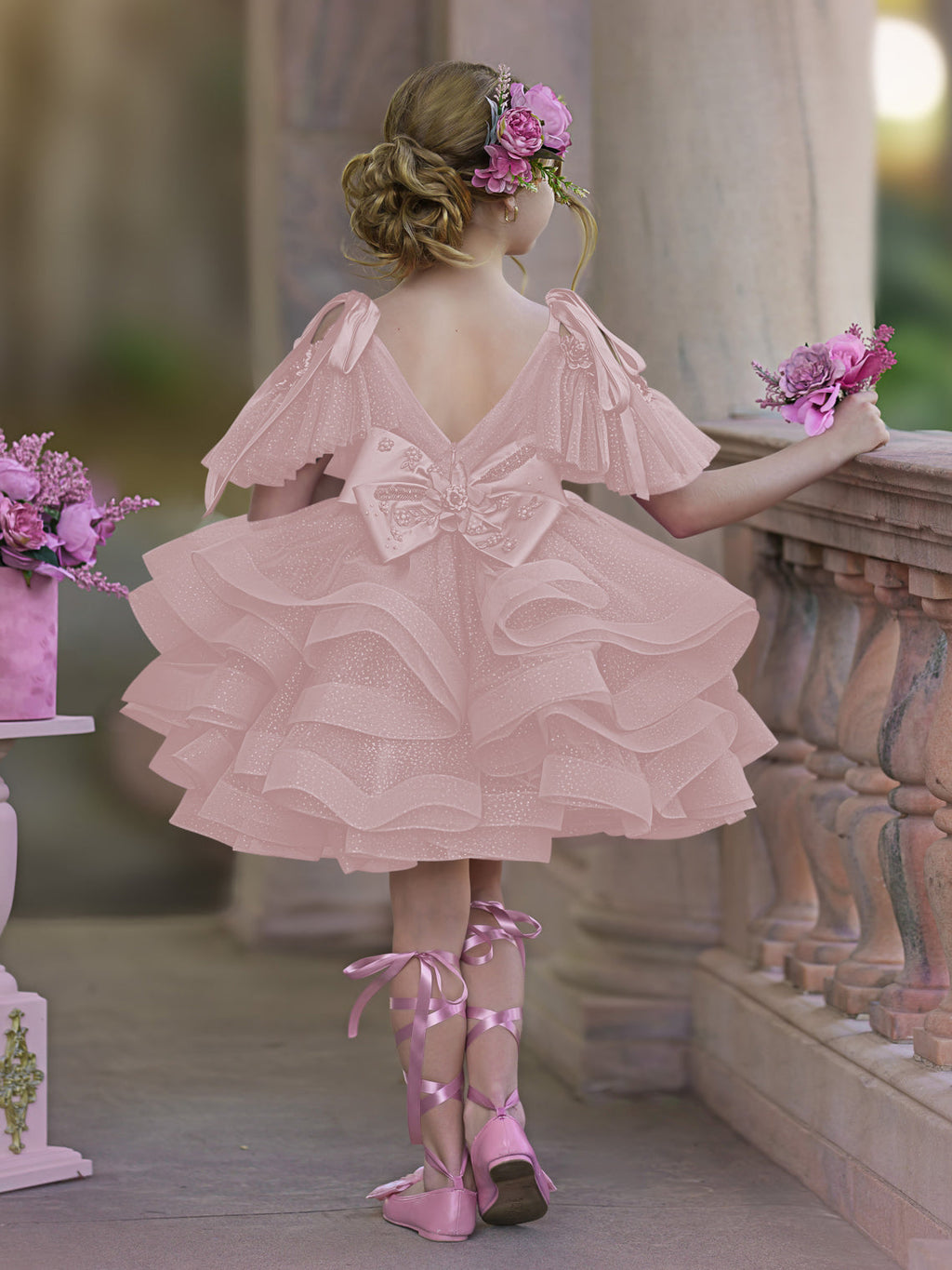 Vestido de fiesta/princesa de tul hasta la rodilla para niña de las flores de cumpleaños