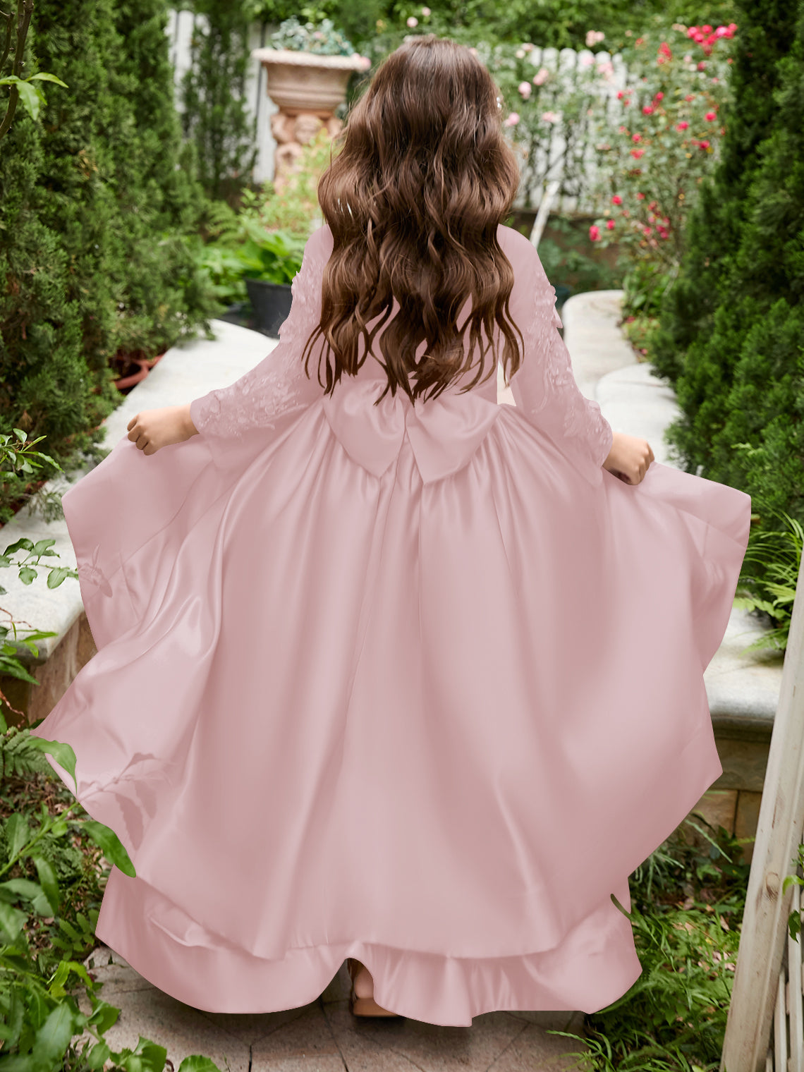 Vestido de niña de las flores asimétrico de satén con corte A
